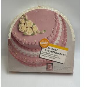 Wilton 10" Round Scalloped Separator Set Cake Stand Plates Grecian Pillars